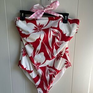 Floral Red and White One-Piece Swimsuit